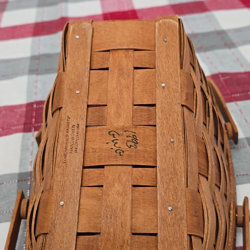 Vintage 1993 Signed Longaberger Angled Fruit Wine Basket Double Swing Handles